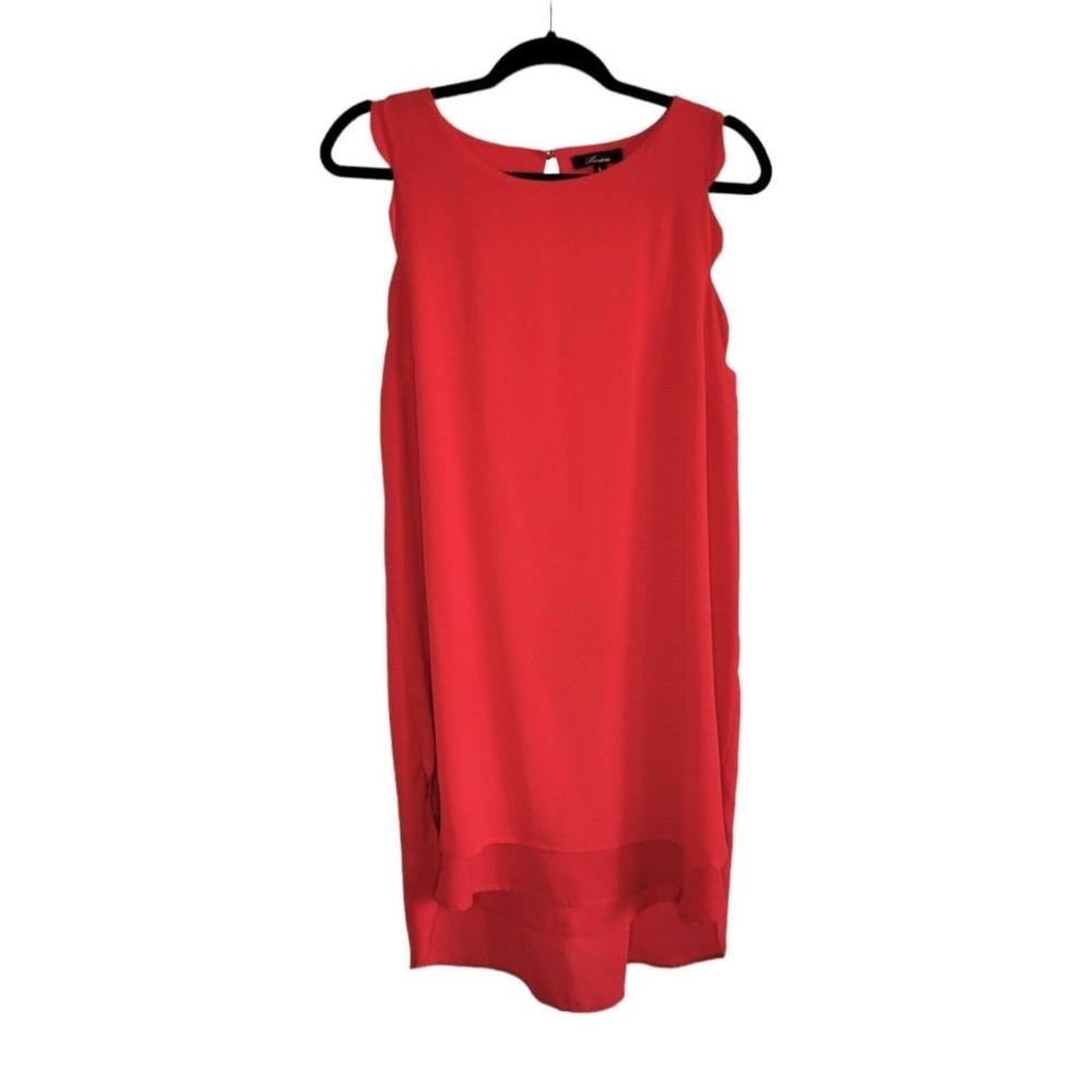 Monteau Red Sleeveless Scallop Edge Layered Knee Length Dress Women's Size L